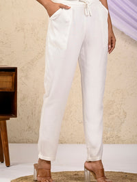 Women Regular Fit White Rayon Trouser