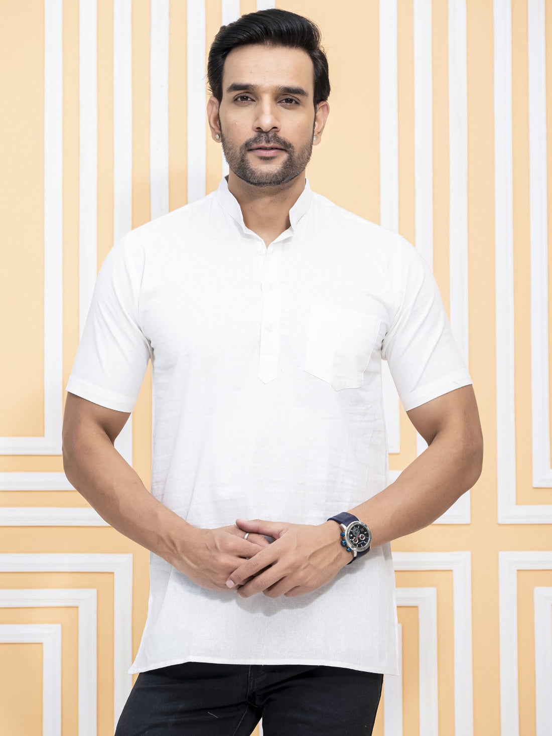 Pack Of 2 Mens White And Wine Cotton Short Kurta Combo