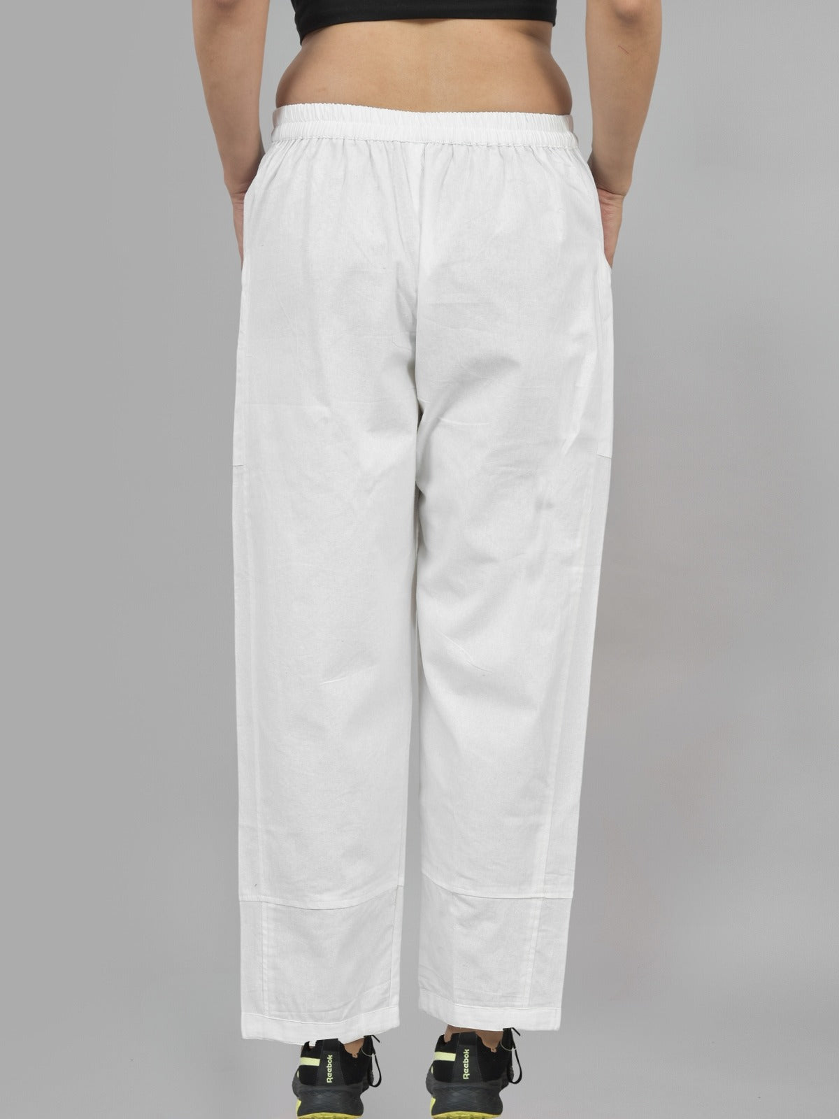 Womens White Side Pocket Pure Cotton Straight Cargo Pant
