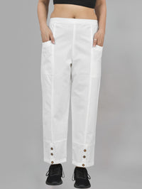 Combo Pack Of Womens White And Beige Side Pocket Straight Cargo Pants