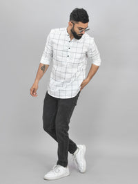Pack Of 2 Mens Coffee And White Wide Check Cotton Short Kurta Combo