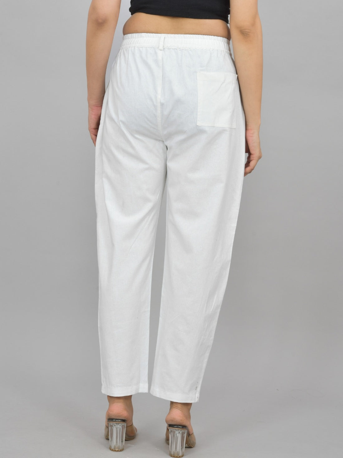 Womens White Regular Fit Cotton Formal Trouser