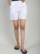 Women White Cotton Printed Short