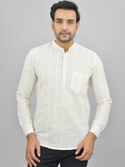 Regular Fit Light Brown Stripes Linen Slub Short Kurta