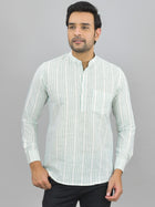 Regular Fit Light Green Stripes Linen Slub Short Kurta