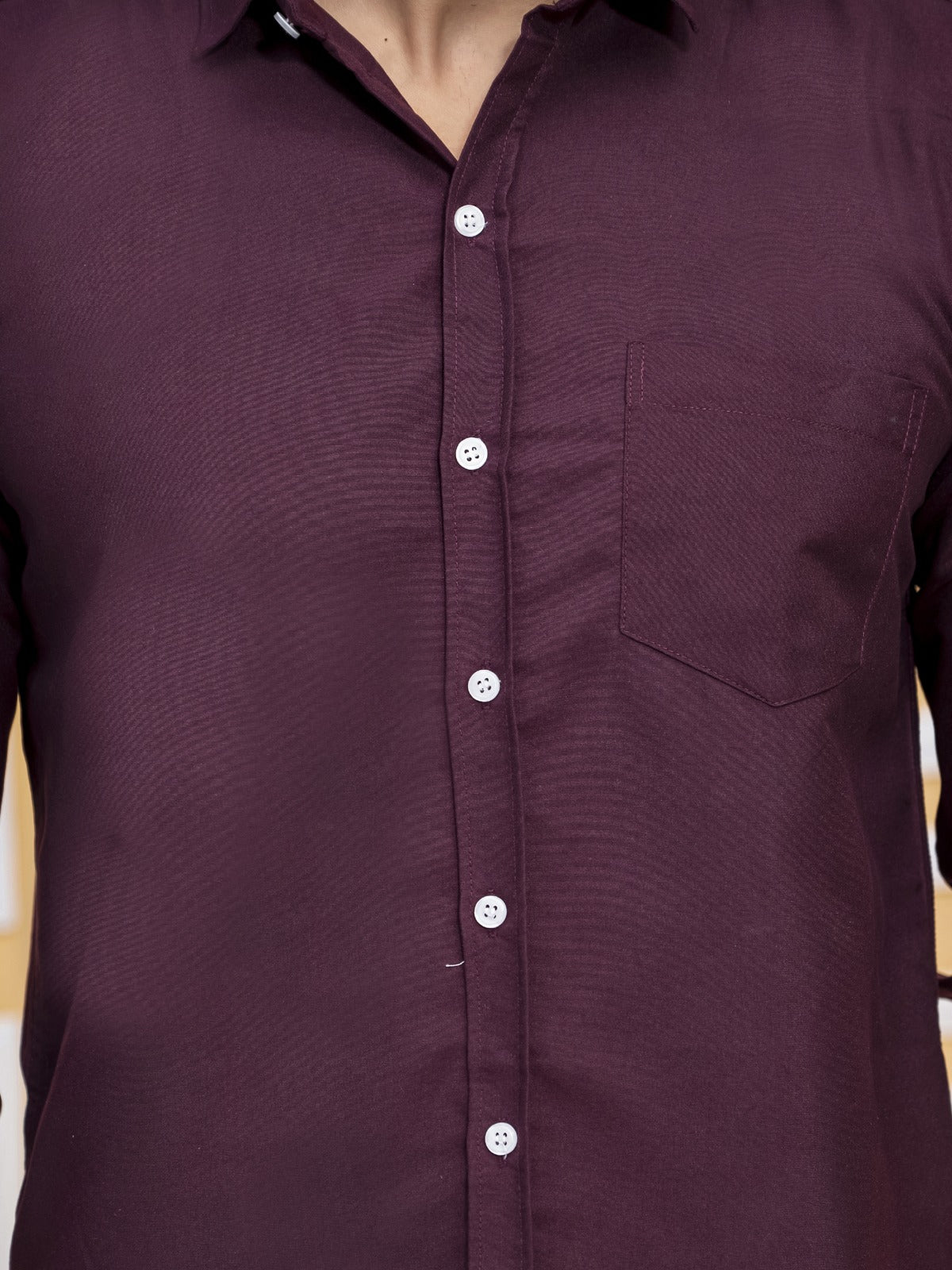 Mens Solid Wine Full Sleeve Cotton Blend Shirt