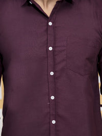 Mens Solid Wine Full Sleeve Cotton Blend Shirt