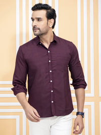 Mens Solid Wine Full Sleeve Cotton Blend Shirt