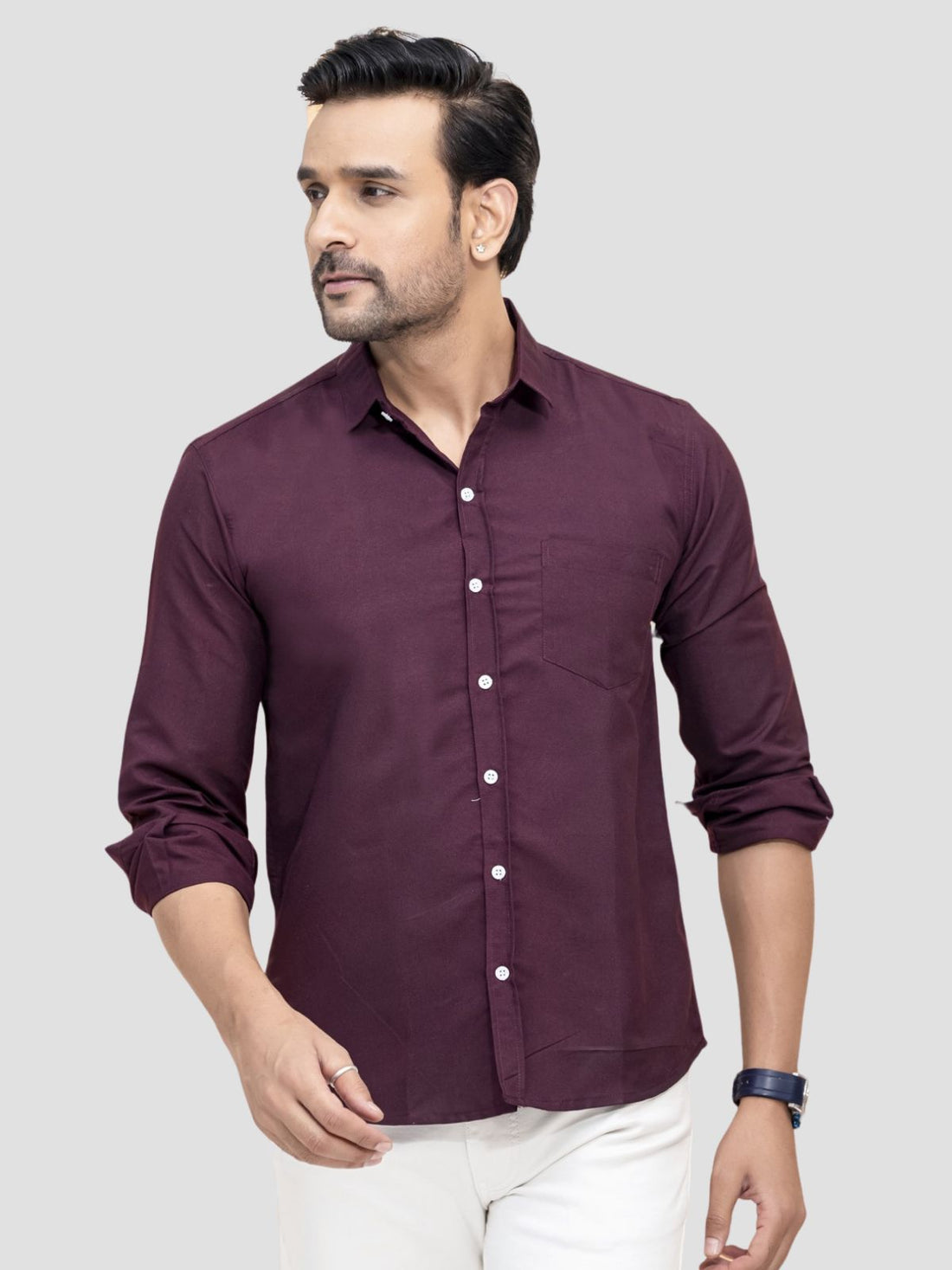 Wine and White Full Sleeve Shirt