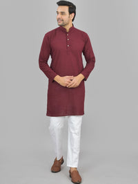 Quaclo Mens Solid Wine Cotton Long Kurta