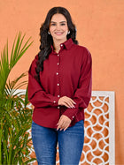 Womens Solid Wine Loose Fit Cotton Shirt