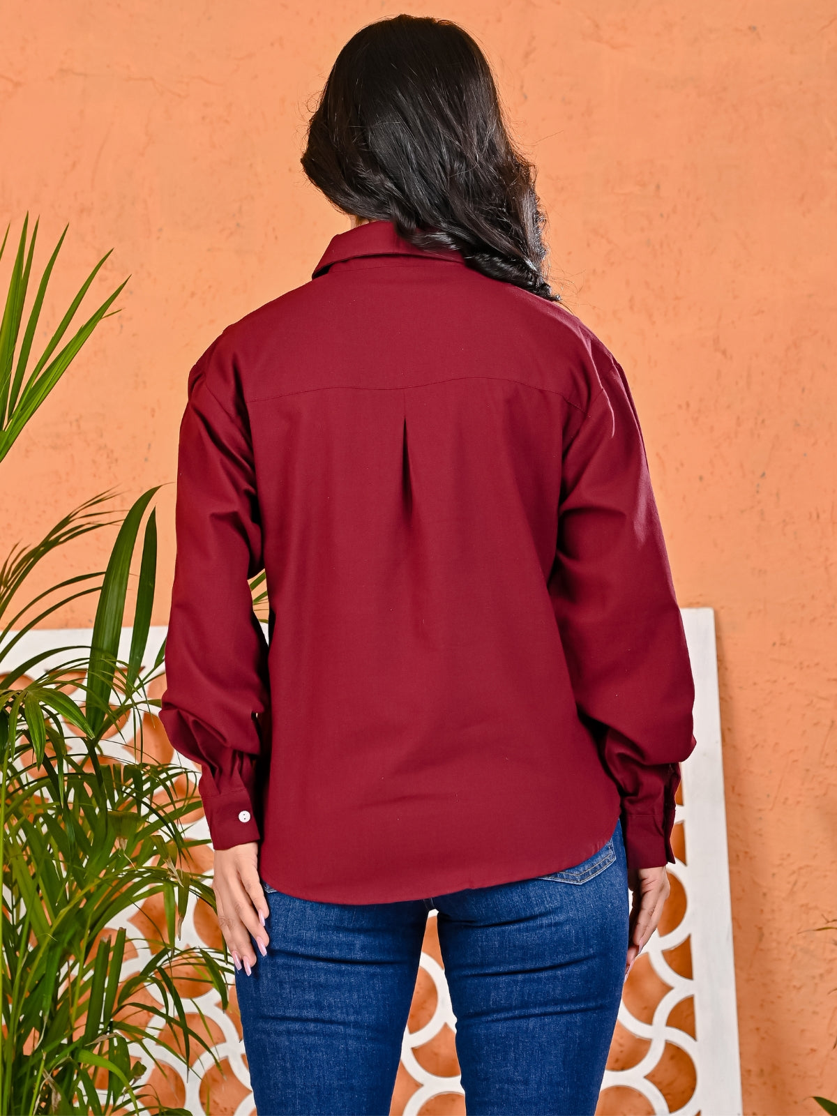 Pack Of 2 Womens Mehendi Green And Wine Cotton Loose Fit Shirt Combo