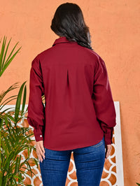 Pack Of 2 Womens Mehendi Green And Wine Cotton Loose Fit Shirt Combo