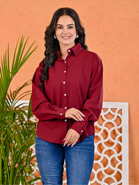 Pack Of 2 Womens Mehendi Green And Wine Cotton Loose Fit Shirt Combo