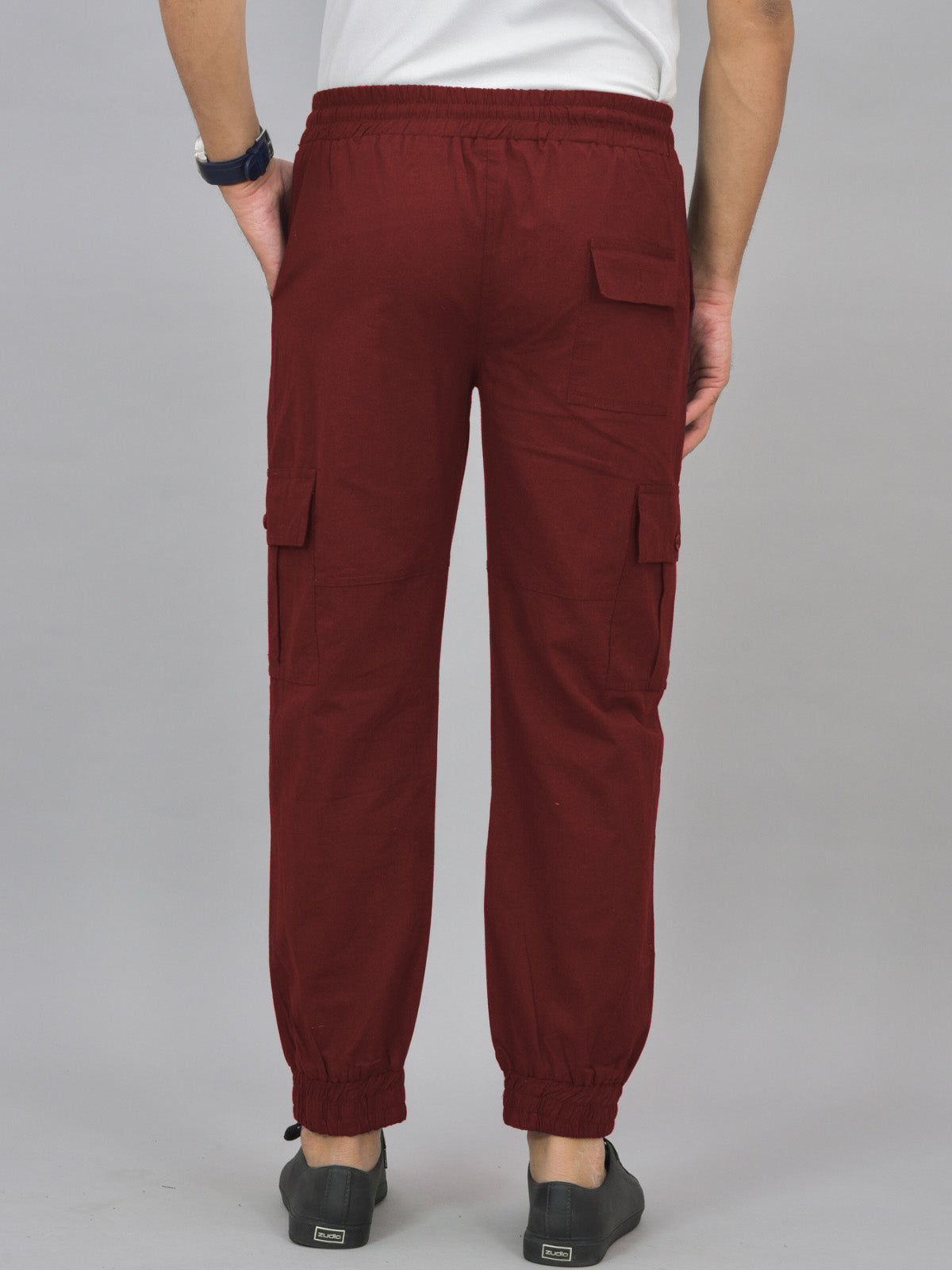 Combo Pack Of Mens Wine And Grey Five Pocket Cotton Cargo Pants