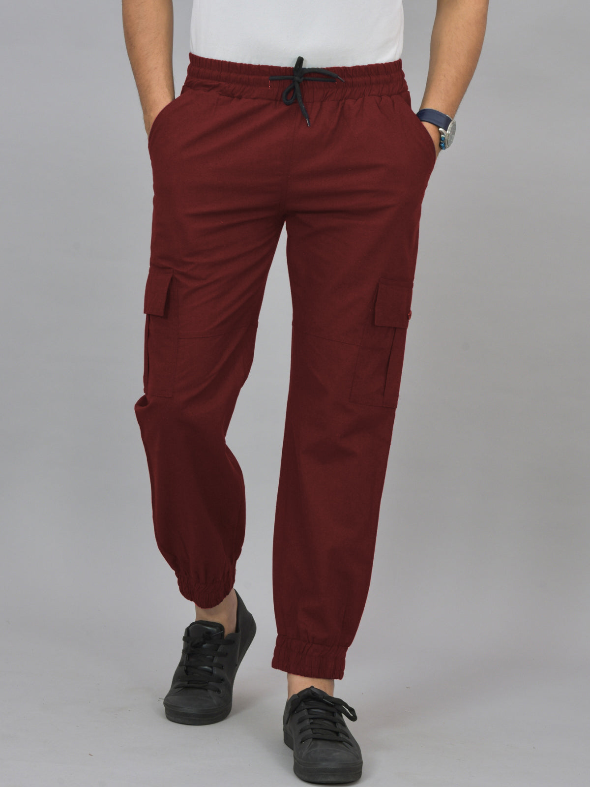 Combo Pack Of Mens Wine And Mehndi Green Five Pocket Cotton Cargo Pants