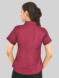 Womens Regular Fit Wine Half Sleeve Cotton Shirt