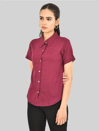 Womens Regular Fit Wine Half Sleeve Cotton Shirt