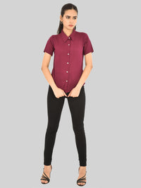 Womens Regular Fit Wine Half Sleeve Cotton Shirt