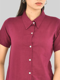 Womens Regular Fit Wine Half Sleeve Cotton Shirt