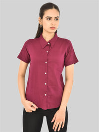 Womens Regular Fit Wine Half Sleeve Cotton Shirt