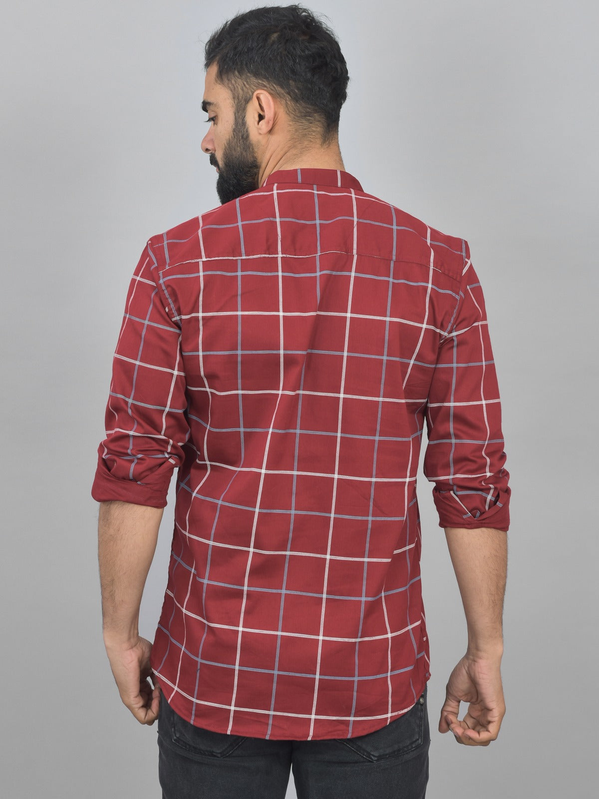 Pack Of 2 Mens Red And Wine Wide Check Cotton Short Kurta Combo