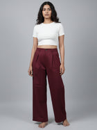 Womens Wine Cotton Wide Leg Pants