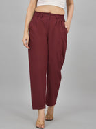 Womens Wine Regular Fit Cotton Formal Trouser
