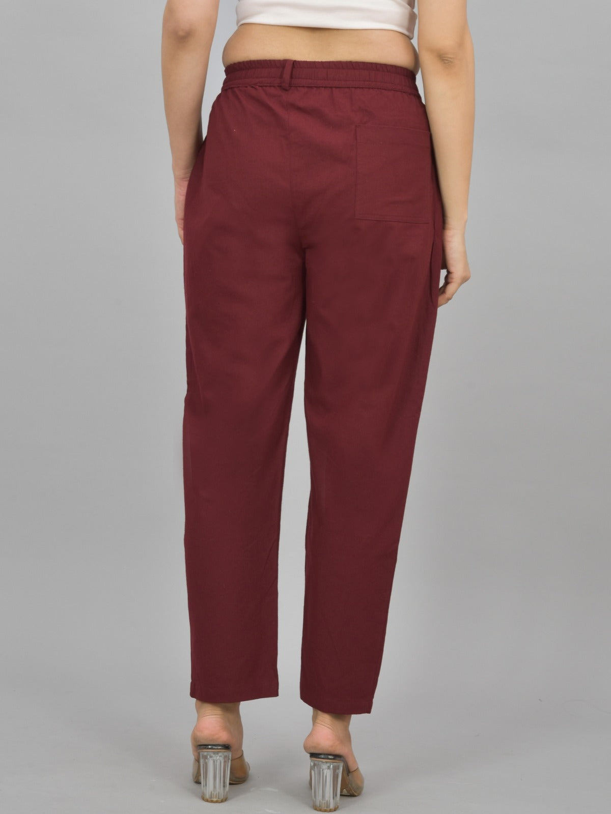 Womens Wine Regular Fit Cotton Formal Trouser