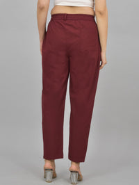 Combo Pack Of 2 Black And Wine Womens Cotton Formal Pants