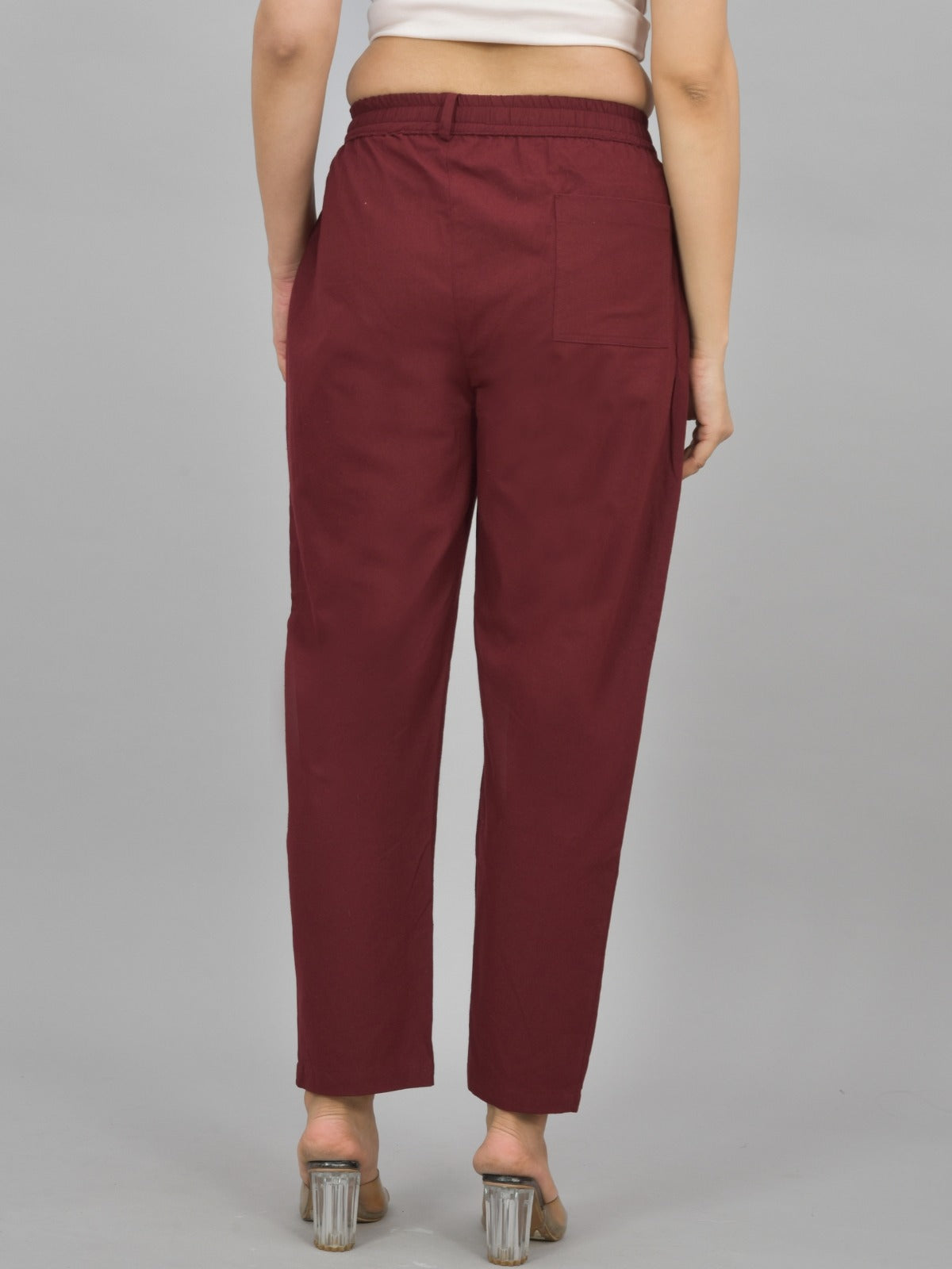 Combo Pack Of 2 Navy Blue And Wine Womens Cotton Formal Pants