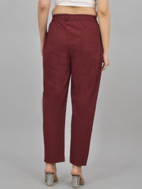 Combo Pack Of 2 Grey And Wine Womens Cotton Formal Pants