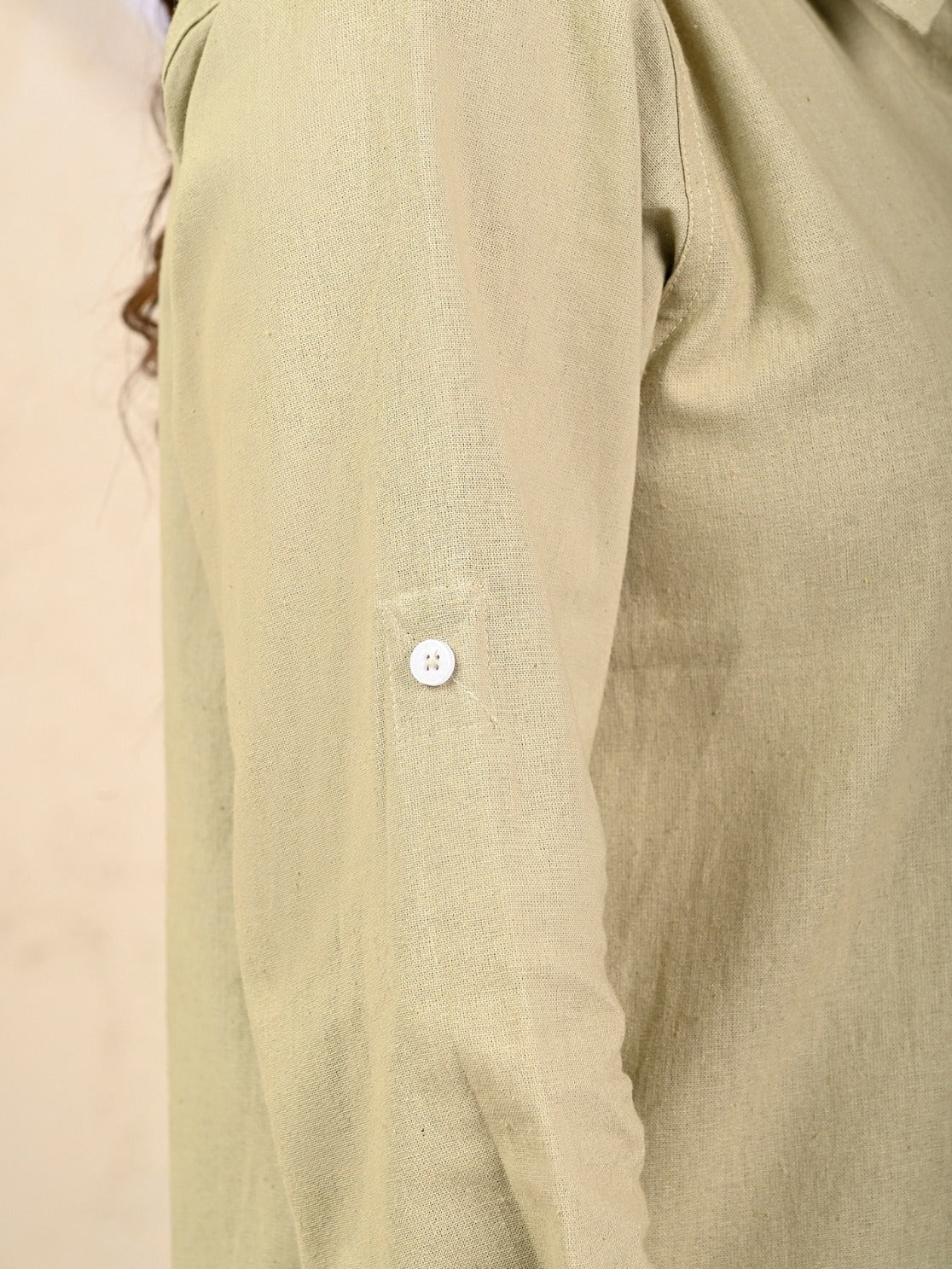 Womens Solid Beige Airy Linen Cotton Shirt