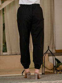 Quaclo Women's Black Pure Four Pocket Cotton Cargo Pants