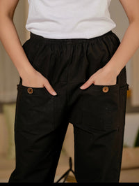Quaclo Women's Black Pure Four Pocket Cotton Cargo Pants