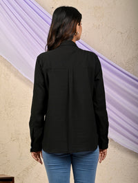 Womens Solid Black Airy Linen Cotton Shirt