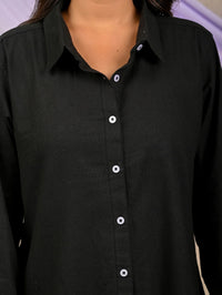 Womens Solid Black Airy Linen Cotton Shirt