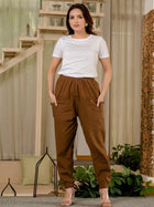 Women's Brown Four Pocket Cotton Cargo Pants