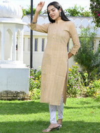 Ethnic Wear Khadi Cotton Brown Multistripe Couple Kurta Set