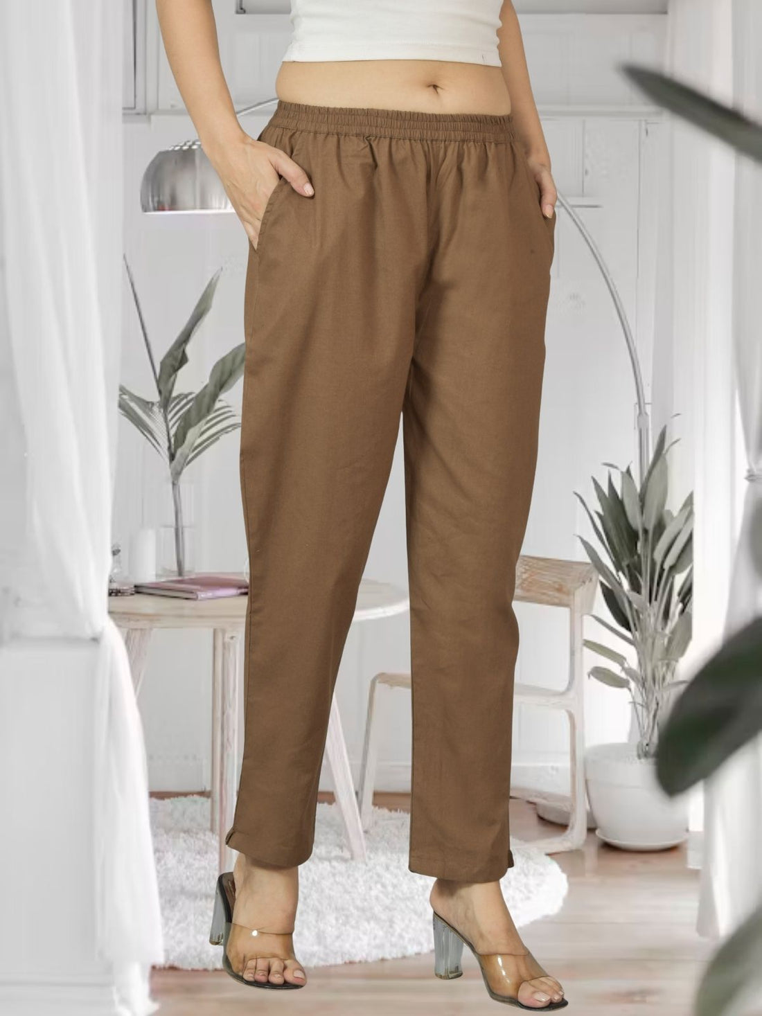 Brown Fully Elastic Airy Linen Cotton Pants