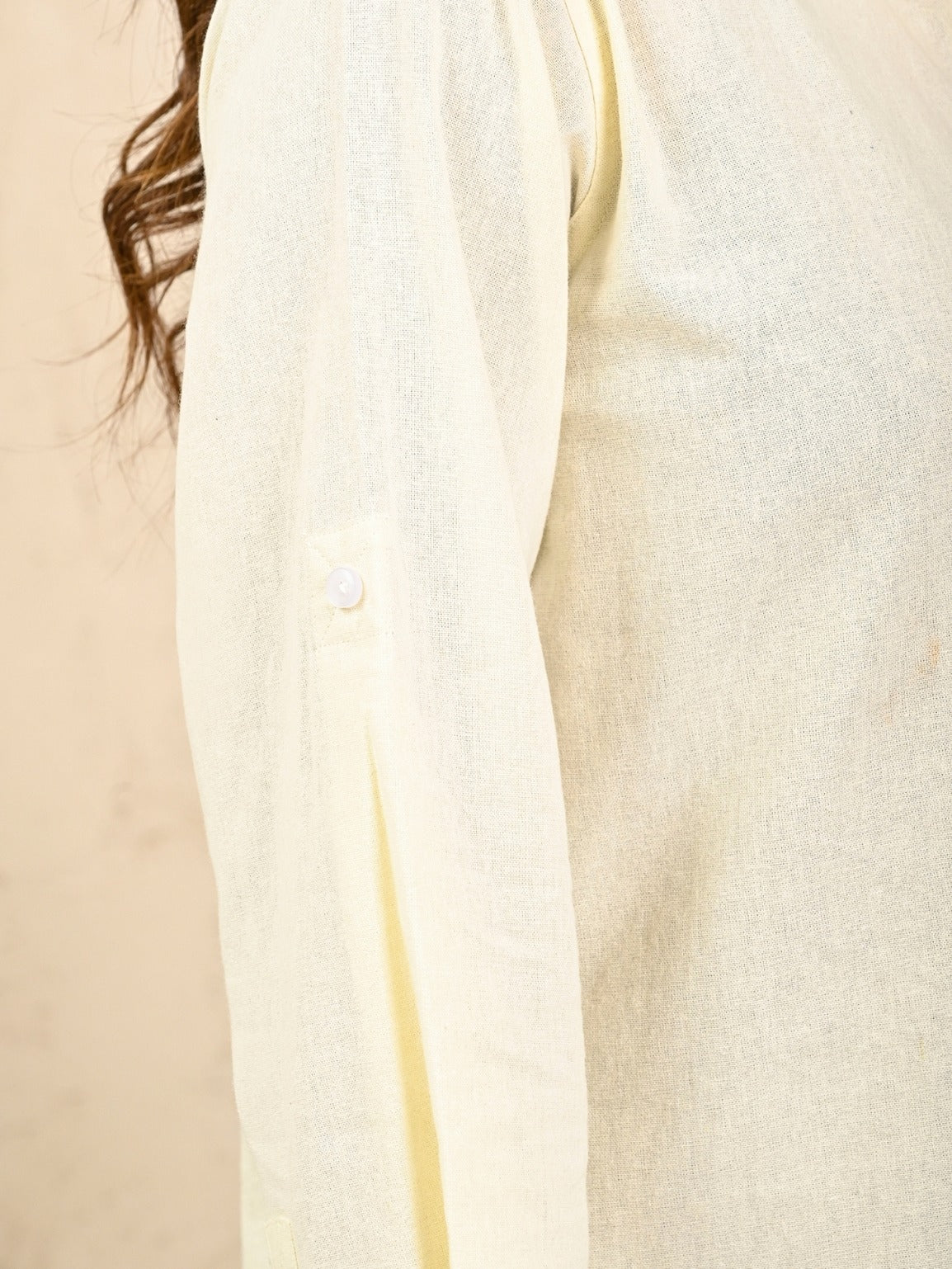 Womens Solid Cream Airy Linen Cotton Shirt