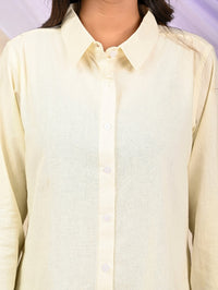 Womens Solid Cream Airy Linen Cotton Shirt