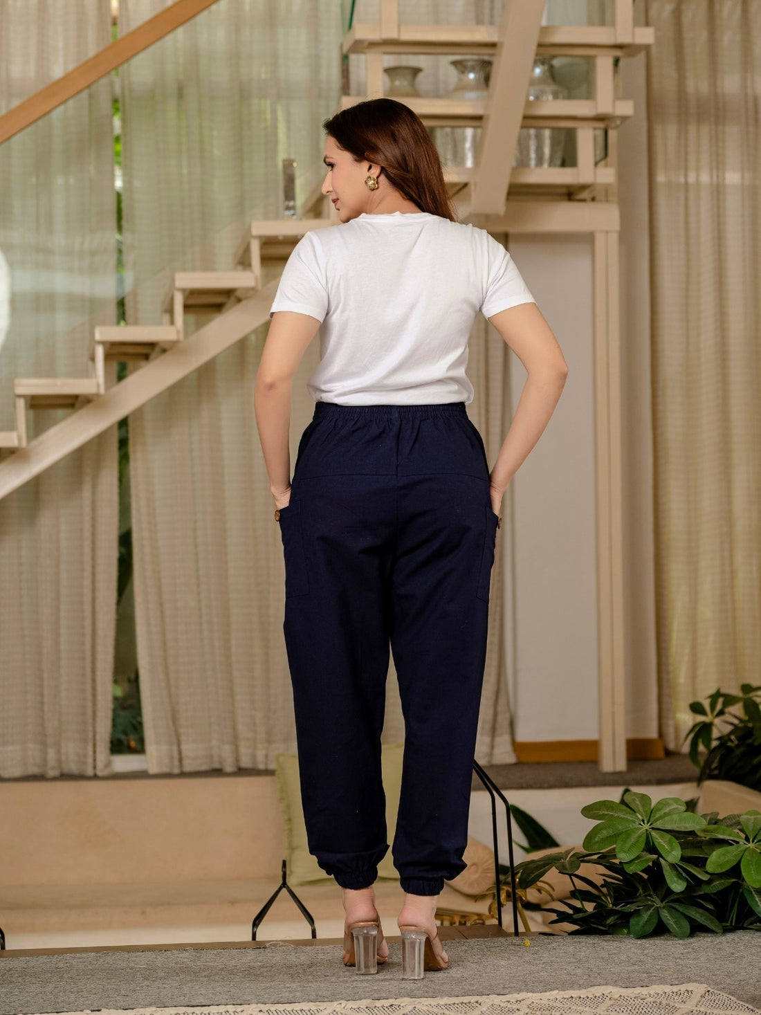 Women's Dark Blue Four Pocket Cotton Cargo Pants