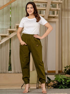 Women's Dark Green Four Pocket Cotton Cargo Pants