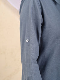 Womens Solid Grey Airy Linen Cotton Shirt