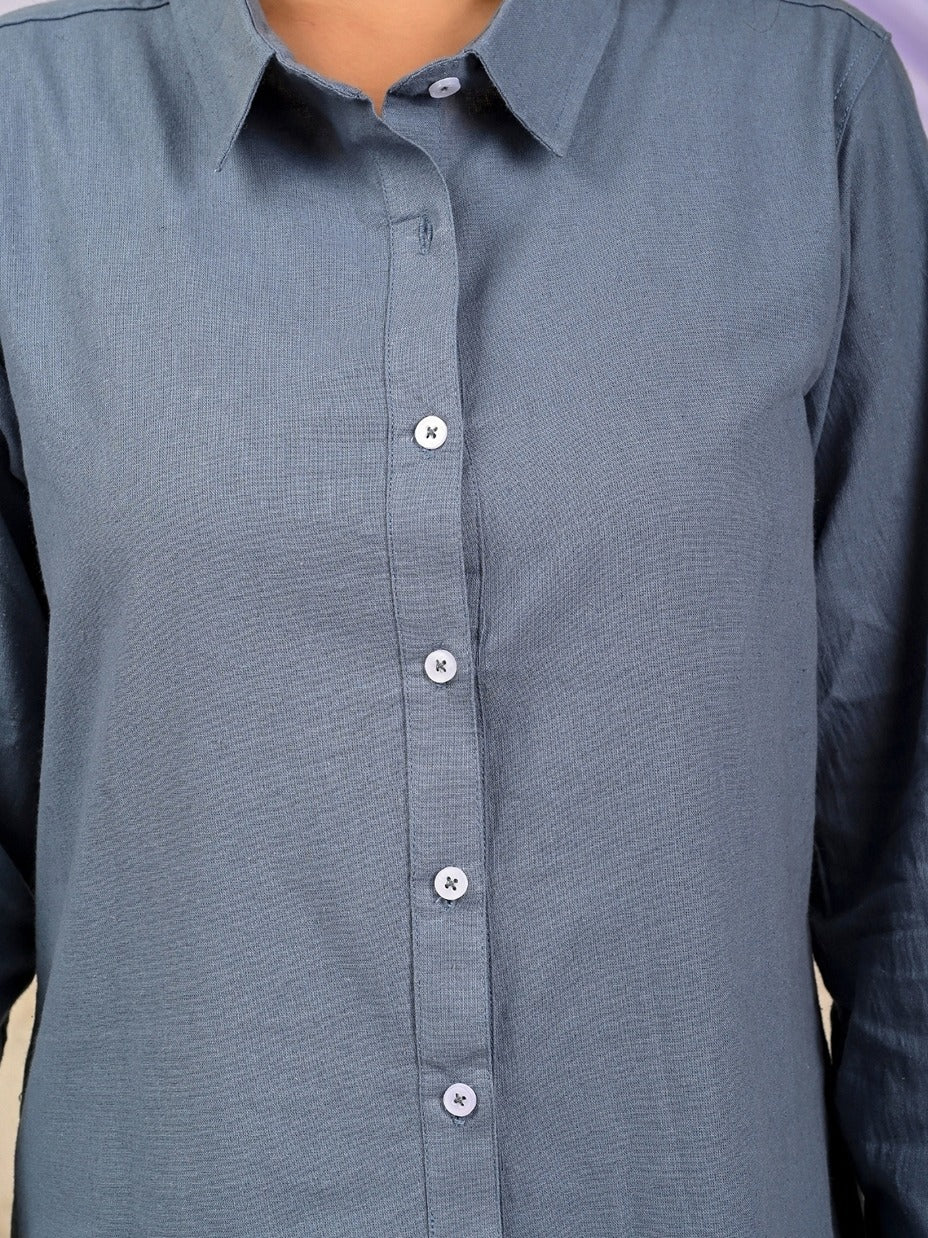 Womens Solid Grey Airy Linen Cotton Shirt