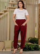 Women's Maroon Four Pocket Cotton Cargo Pants