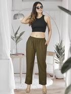 Mehendi Green Fully Elastic Airy Linen Cotton Pants