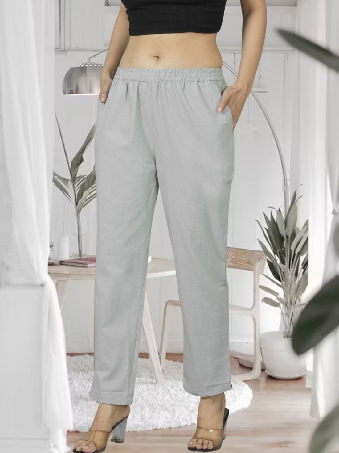 Melange Grey Fully Elastic Airy Linen Cotton Pants