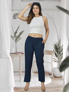 Navy Blue Fully Elastic Airy Linen Cotton Pants